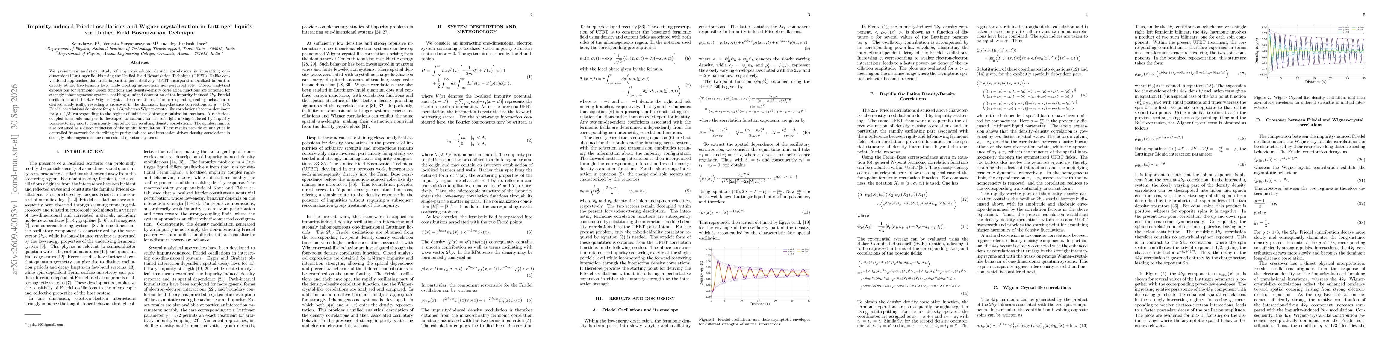 Thumbnail for Impurity-induced Friedel oscillations and Wigner crystallization in Luttinger liquids via Unified Field Bosonization Technique