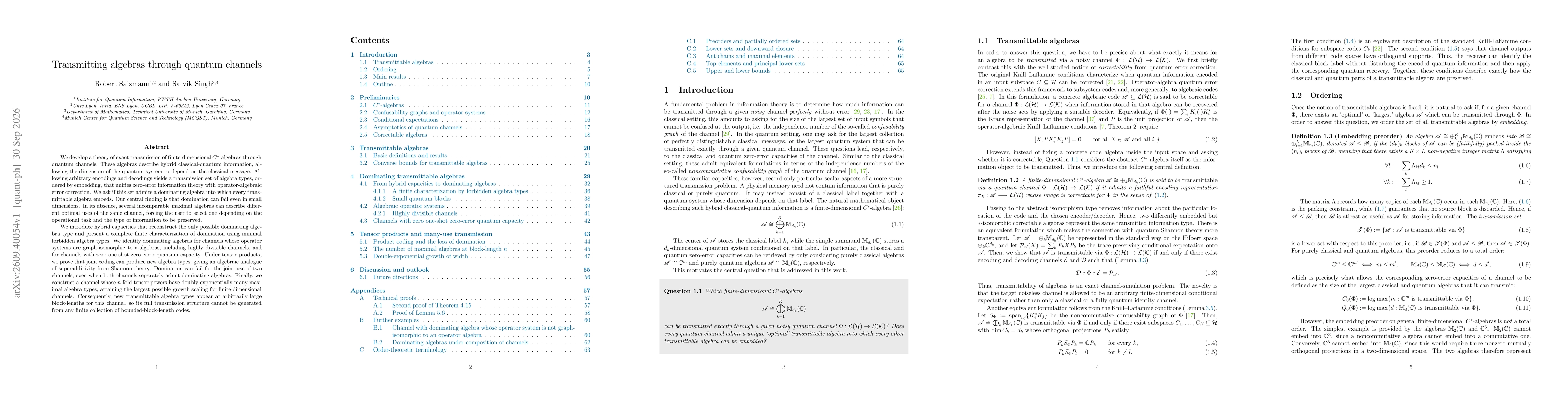 Thumbnail for Transmitting algebras through quantum channels