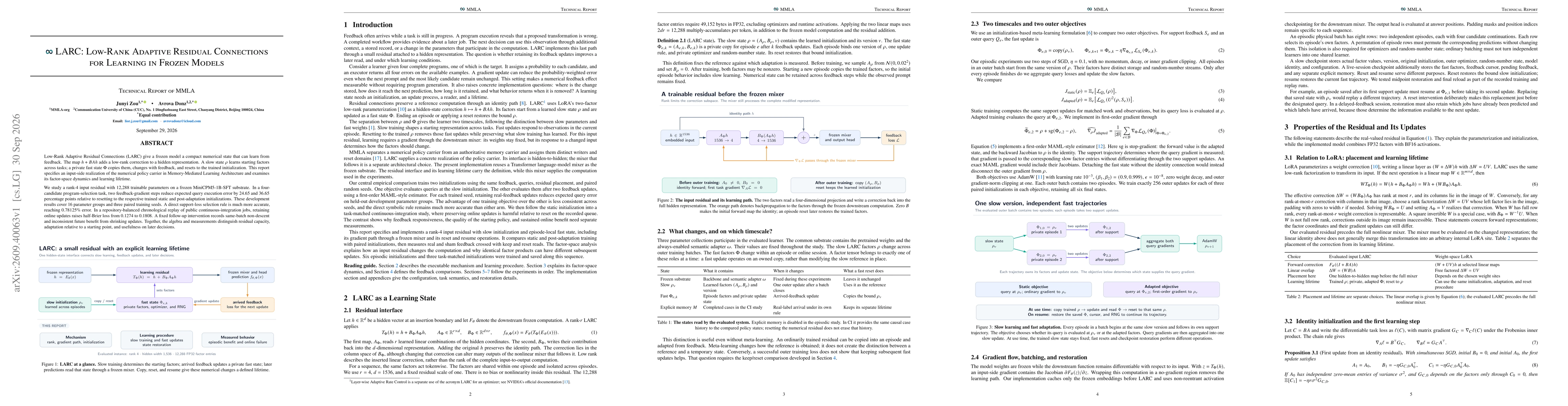Thumbnail for LARC: Low-Rank Adaptive Residual Connections for Learning in Frozen Models