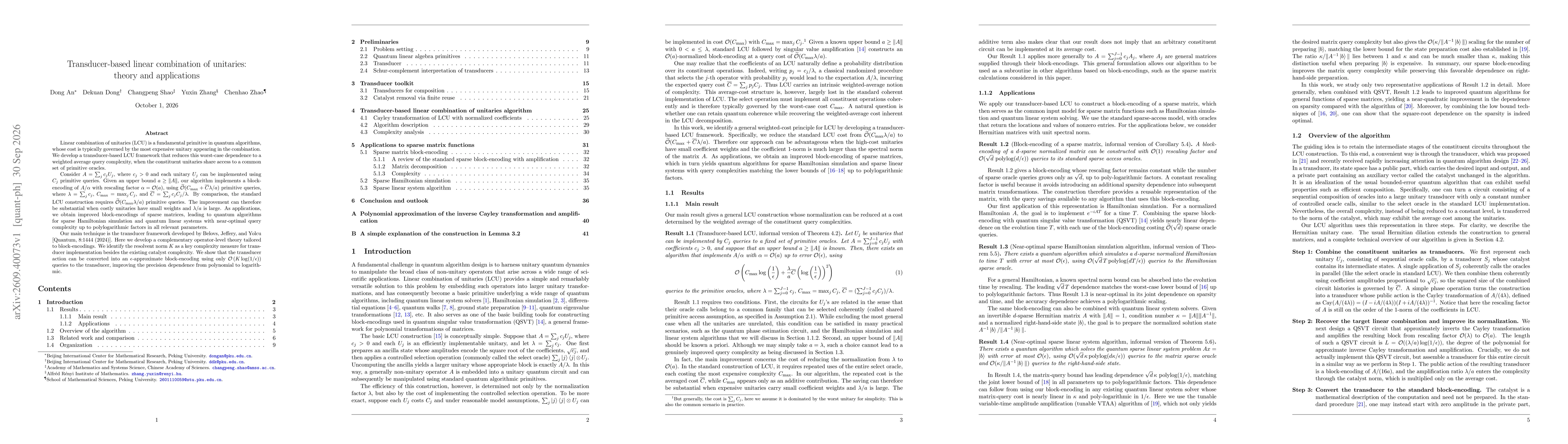 Thumbnail for Transducer-based linear combination of unitaries: theory and applications