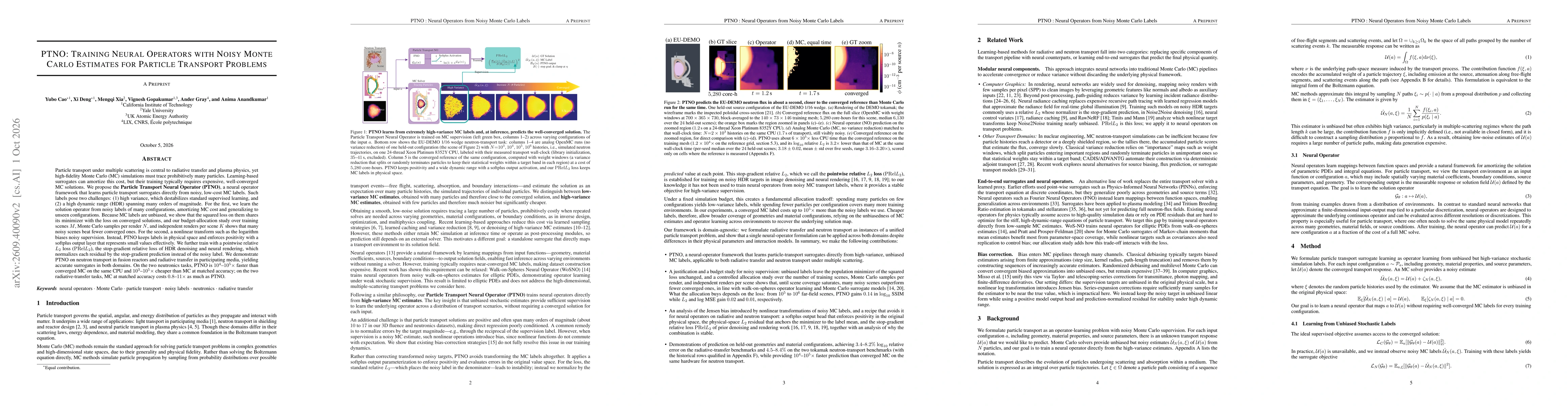 Thumbnail for PTNO: Training Neural Operators with Noisy Monte Carlo Estimates for Particle Transport Problems