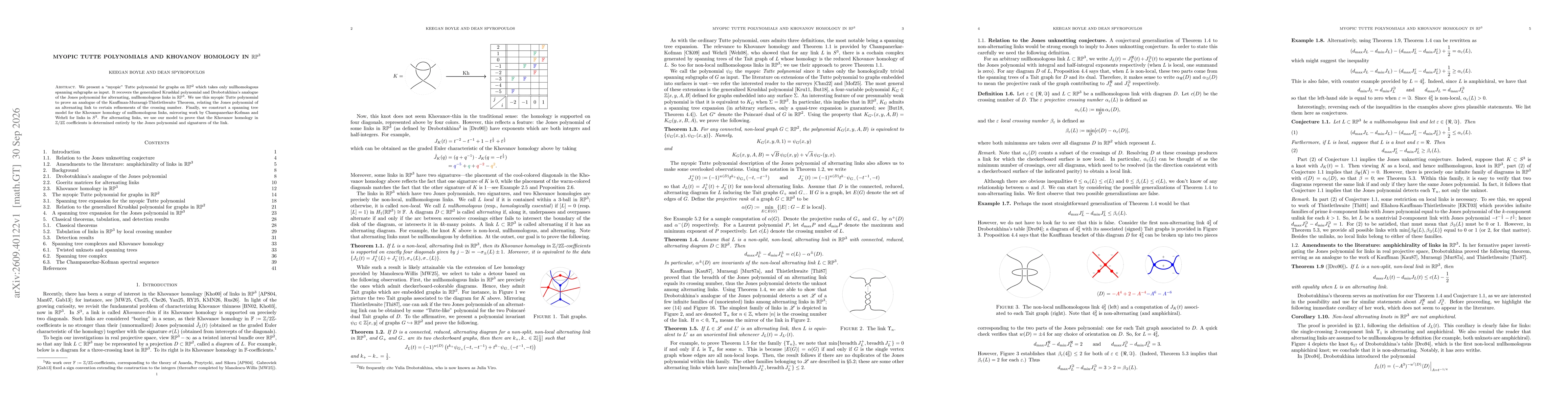Thumbnail for Myopic Tutte polynomials and Khovanov homology in $\mathbb{R}P^3$