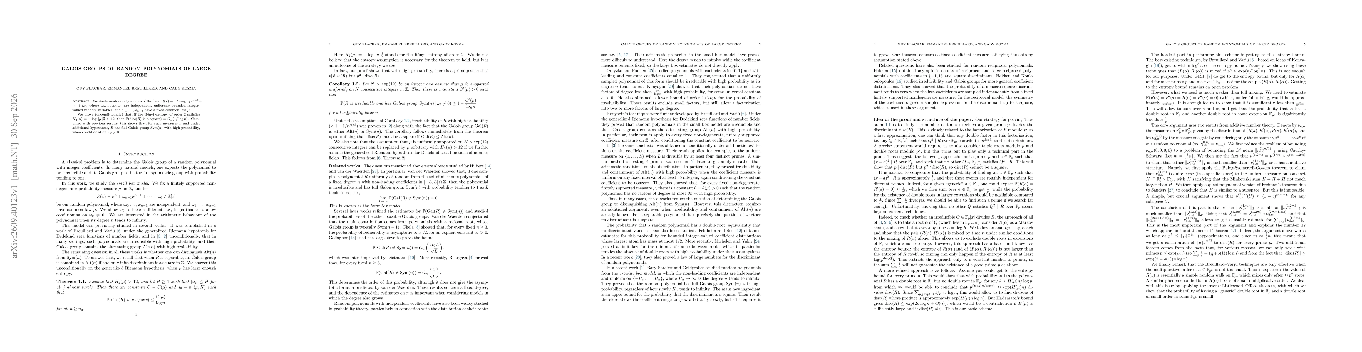 Thumbnail for Galois groups of random polynomials of large degree