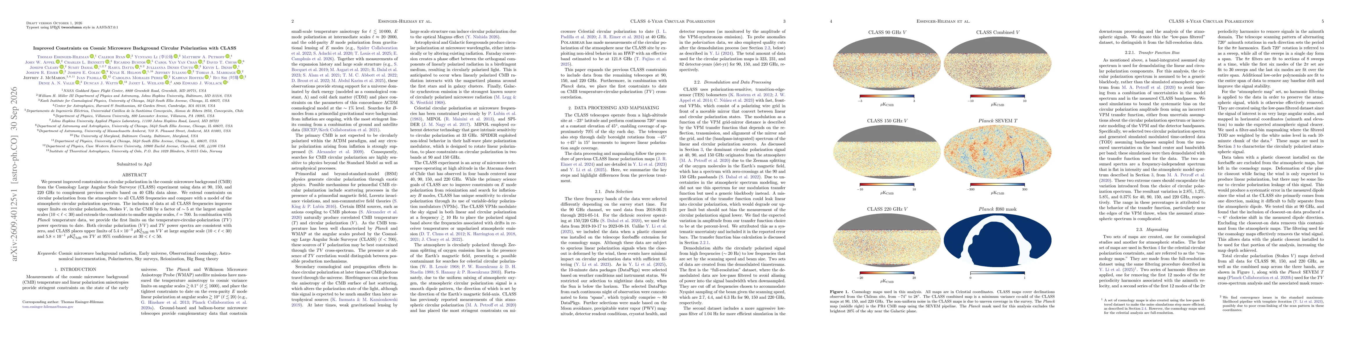 Thumbnail for Improved Constraints on Cosmic Microwave Background Circular Polarization with CLASS