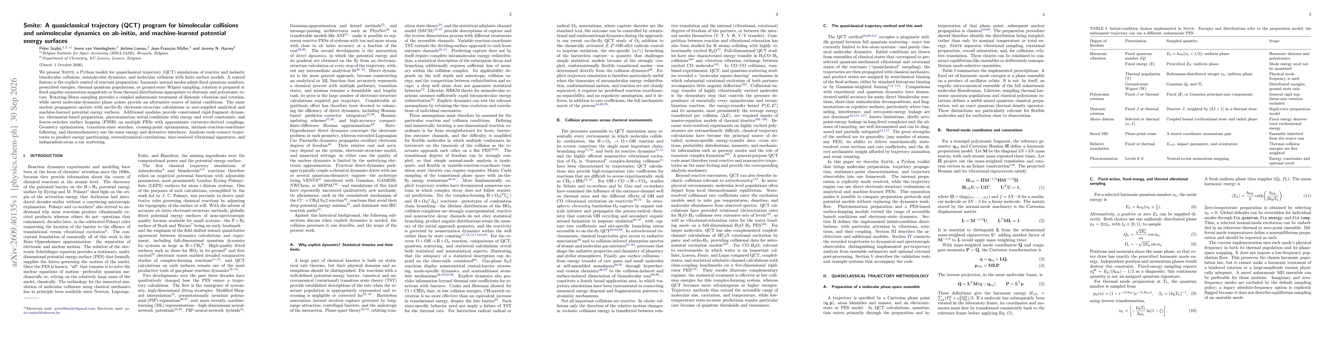 Thumbnail for Smite: A quasiclassical trajectory (QCT) program for bimolecular collisions and unimolecular dynamics on ab-initio, and machine-learned potential energy surfaces