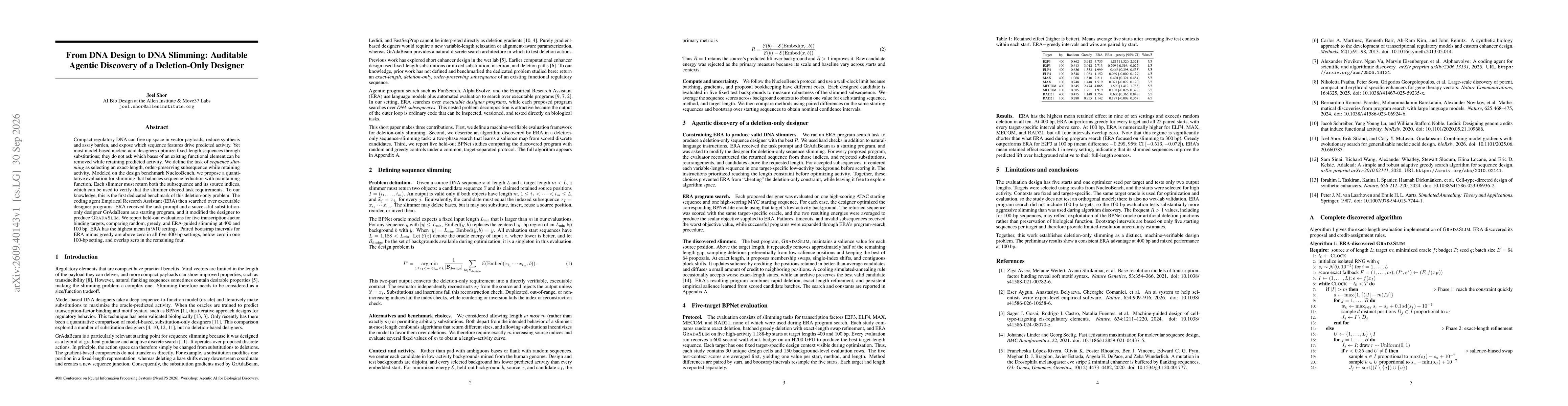 Thumbnail for From DNA Design to DNA Slimming: Auditable Agentic Discovery of a Deletion-Only Designer