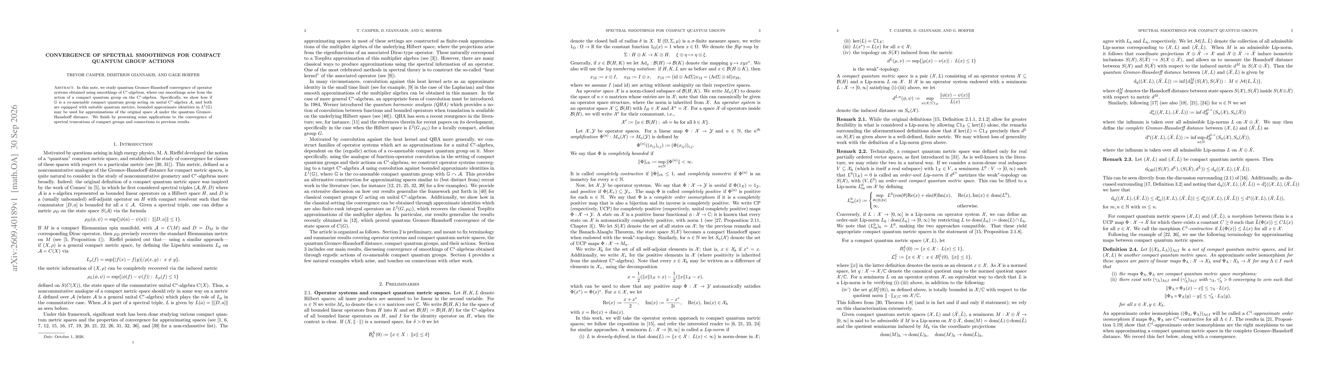 Thumbnail for Convergence of spectral smoothings from compact quantum group actions