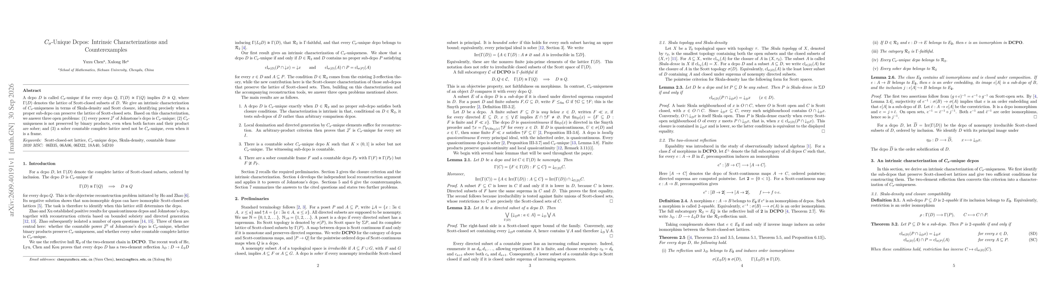 Thumbnail for $C_σ$-Unique Dcpos: Intrinsic Characterizations and Counterexamples