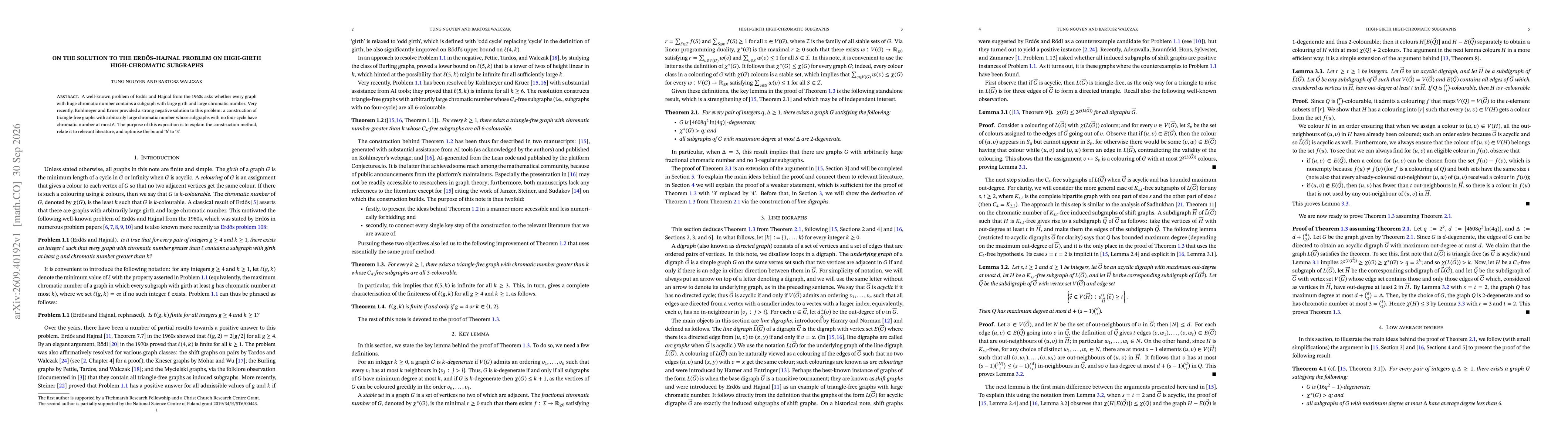 Thumbnail for On the solution to the Erdős-Hajnal problem on high-girth high-chromatic subgraphs