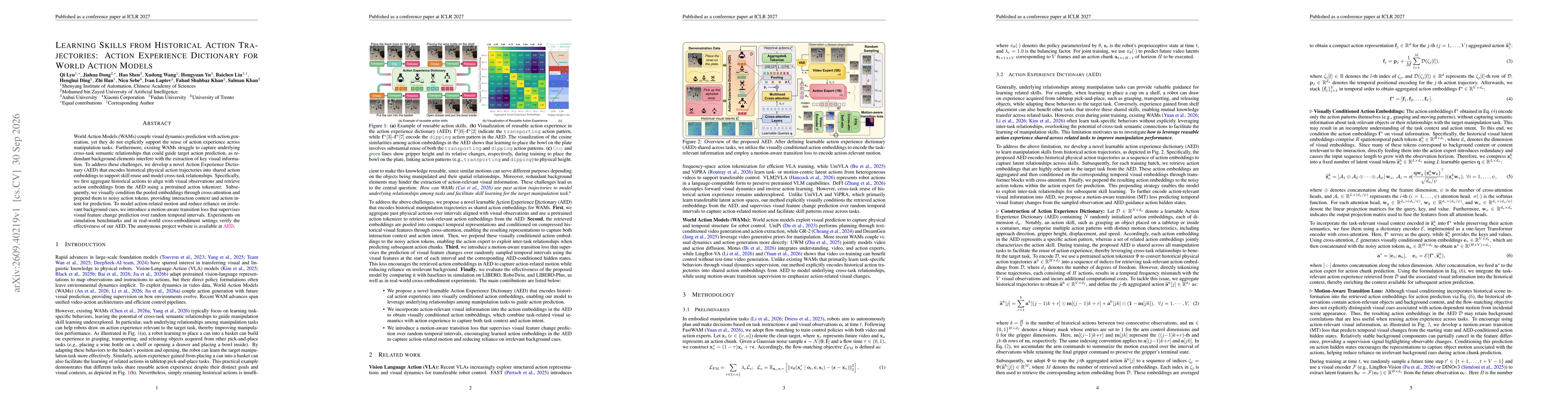 Thumbnail for Learning Skills from Historical Action Trajectories: Action Experience Dictionary for World Action Models