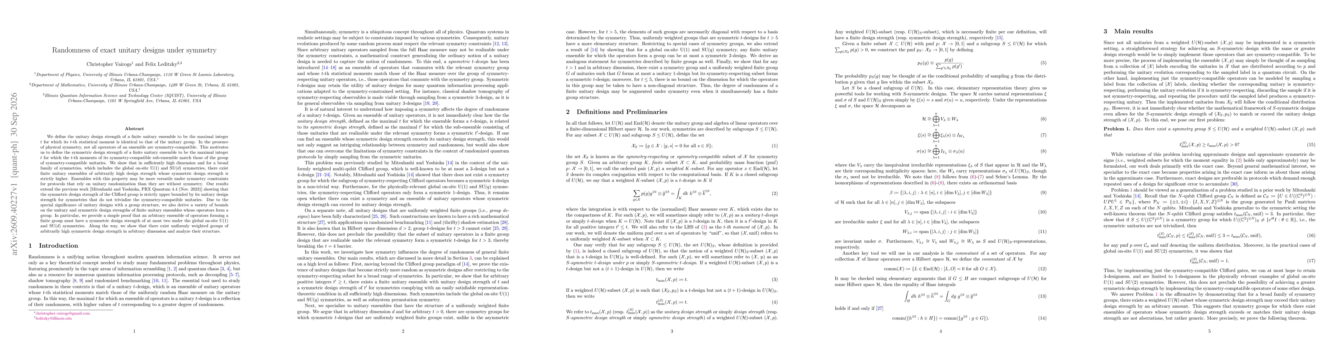 Thumbnail for Randomness of exact unitary designs under symmetry