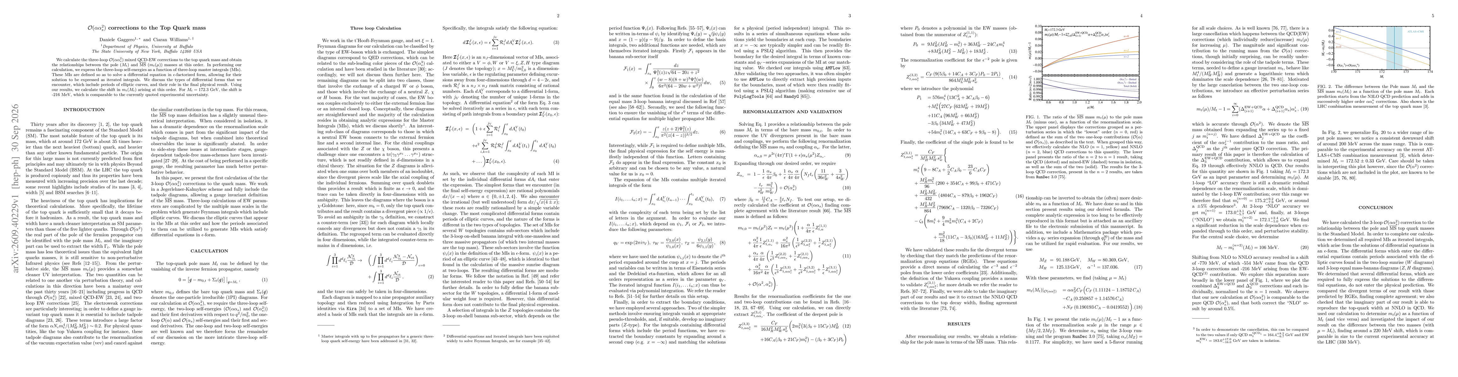 Thumbnail for $\mathcal{O}(αα_s^2)$ corrections to the Top Quark mass