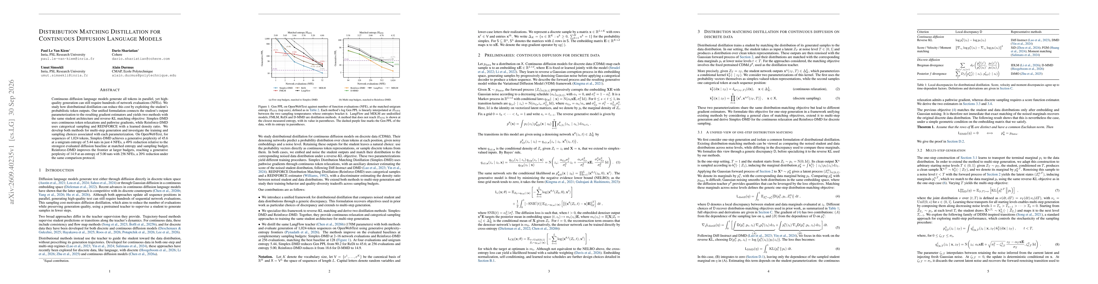 Thumbnail for Distribution Matching Distillation for Continuous Diffusion Language Models