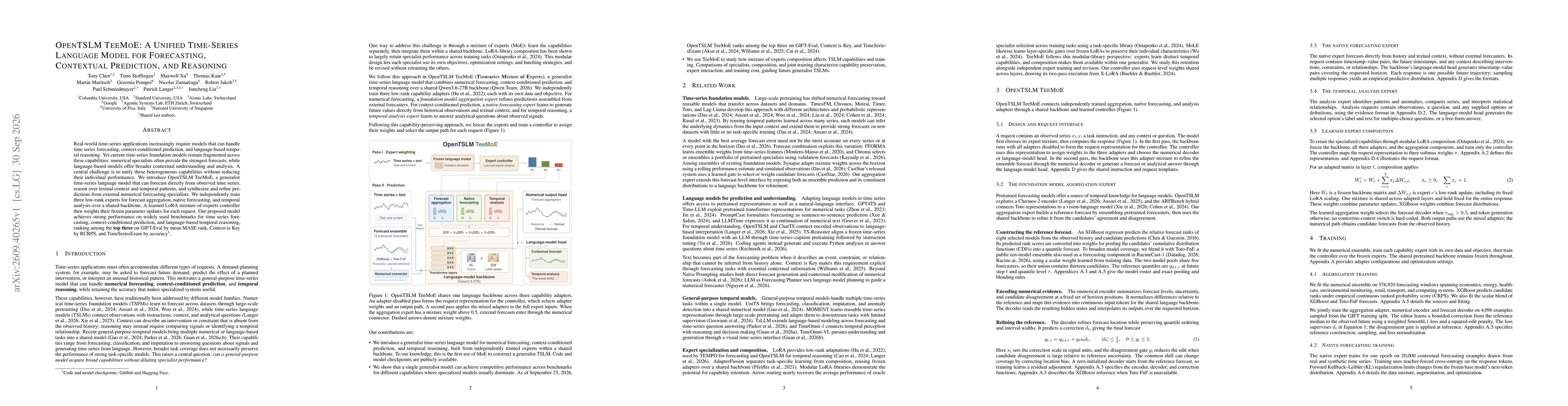 Thumbnail for OpenTSLM TeeMoE: A Unified Time-Series Language Model for Forecasting, Contextual Prediction, and Reasoning