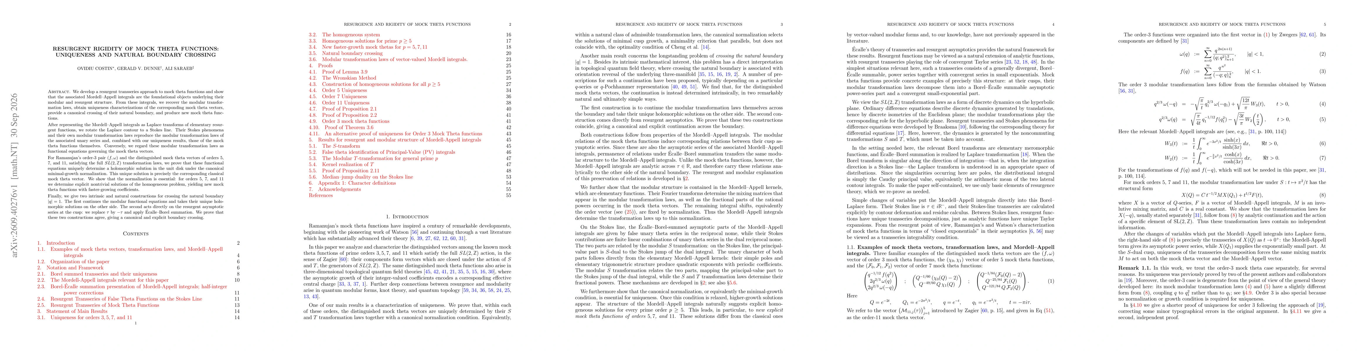 Thumbnail for Resurgent rigidity of mock theta functions: uniqueness and natural boundary crossing