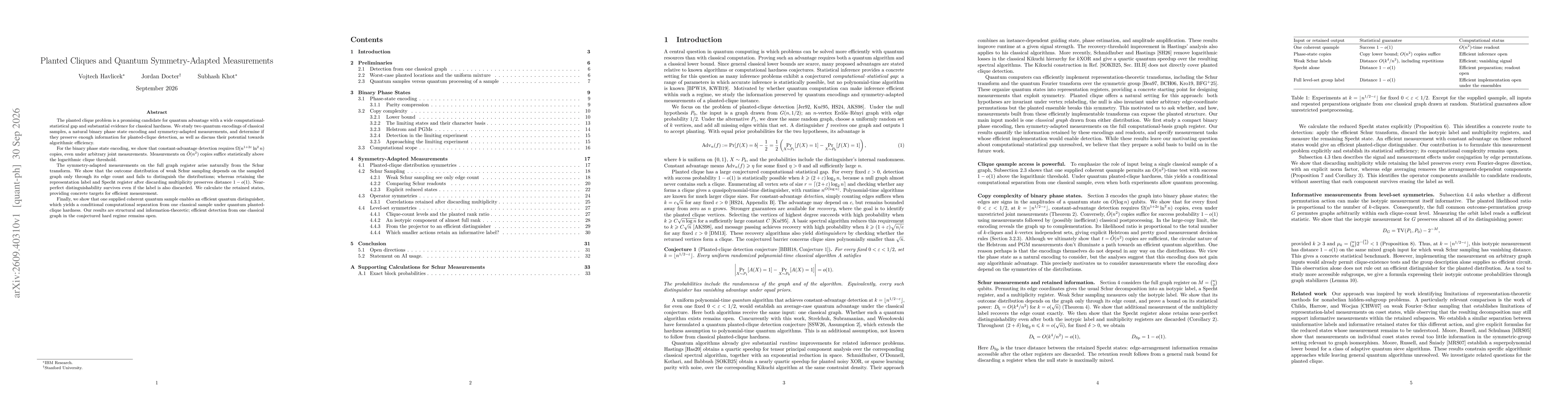 Thumbnail for Planted Cliques and Quantum Symmetry-Adapted Measurements