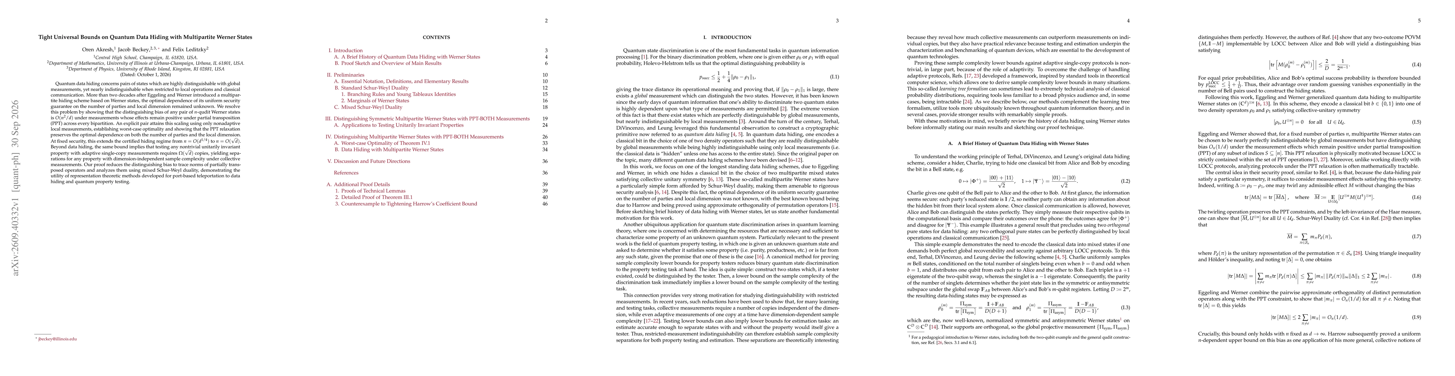 Thumbnail for Tight Universal Bounds on Quantum Data Hiding with Multipartite Werner States