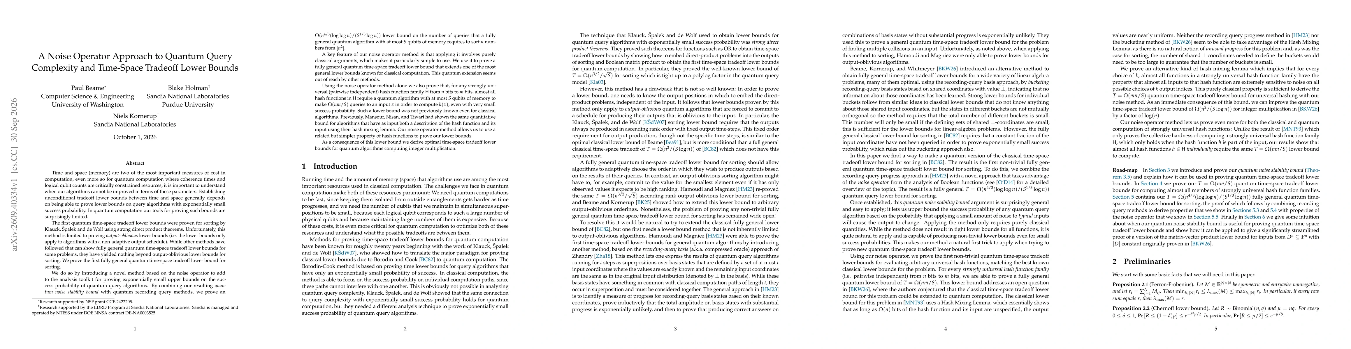 Thumbnail for A Noise Operator Approach to Quantum Query Complexity and Time-Space Tradeoff Lower Bounds