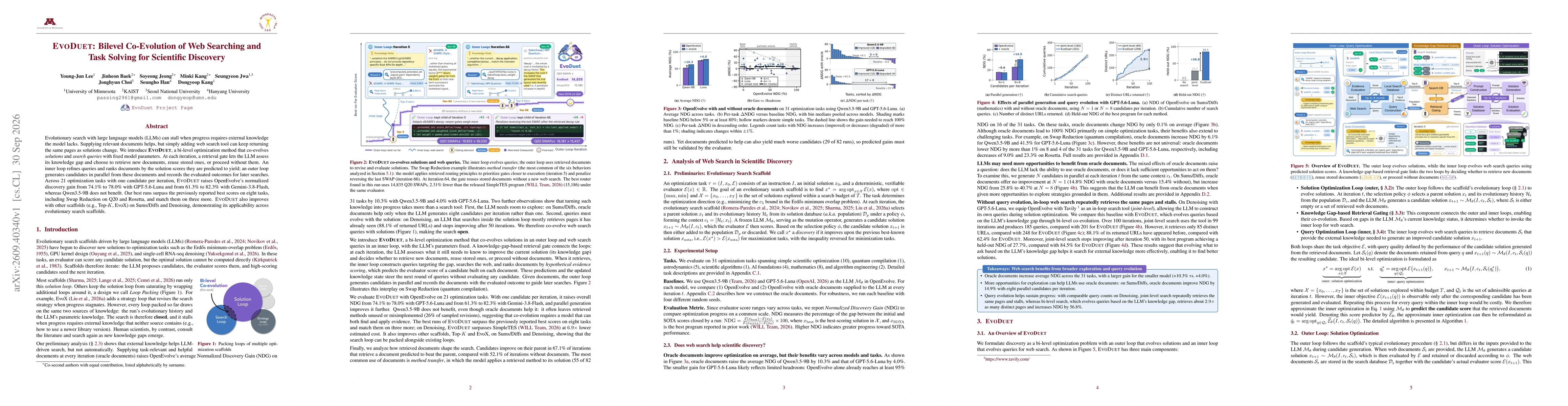 Thumbnail for EvoDuet: Bilevel Co-Evolution of Web Searching and Task Solving for Scientific Discovery