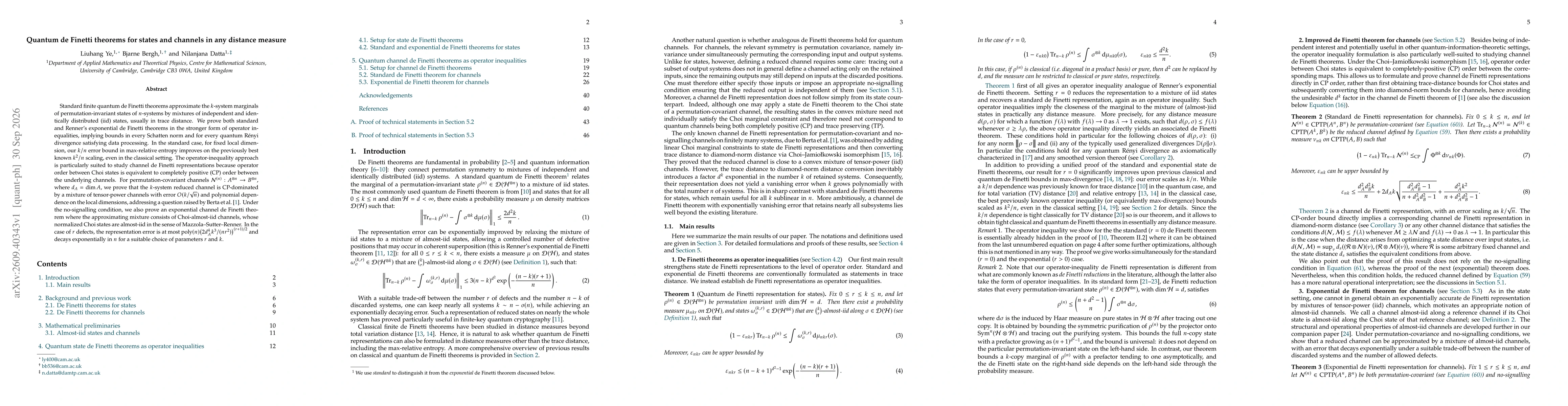 Thumbnail for Quantum de Finetti theorems for states and channels in any distance measure