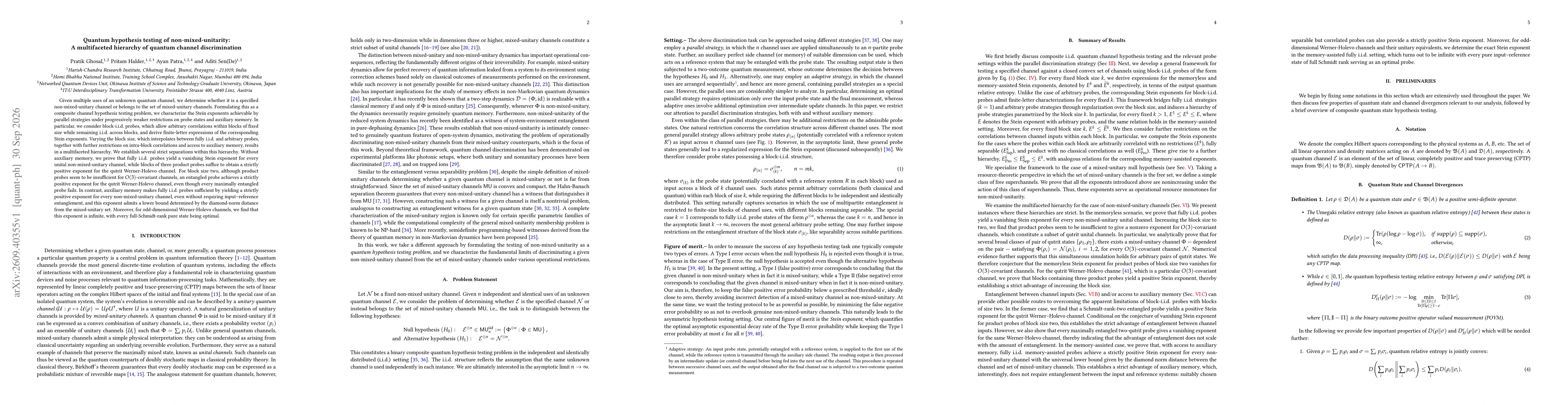 Thumbnail for Quantum hypothesis testing of non-mixed-unitarity: A multifaceted hierarchy of quantum channel discrimination