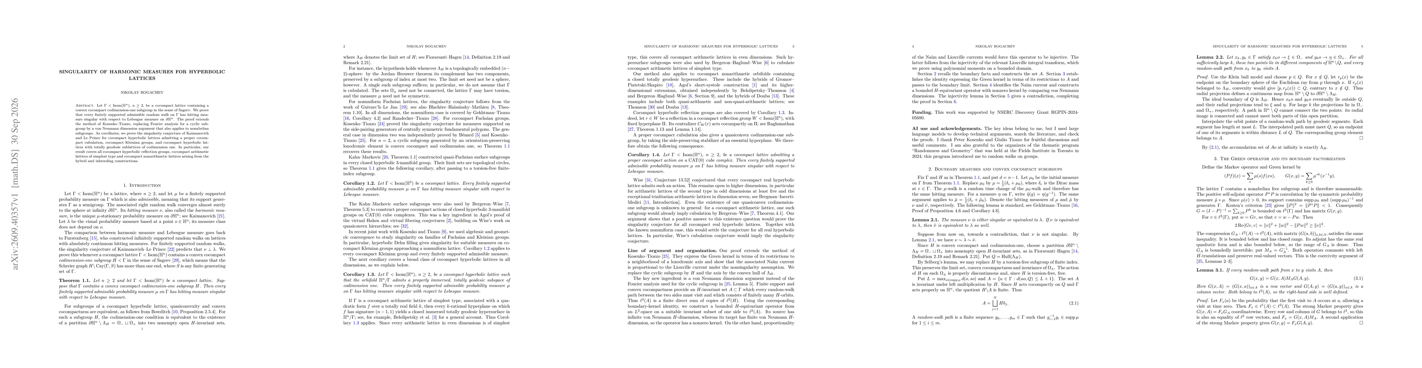 Thumbnail for Singularity of harmonic measures for hyperbolic lattices