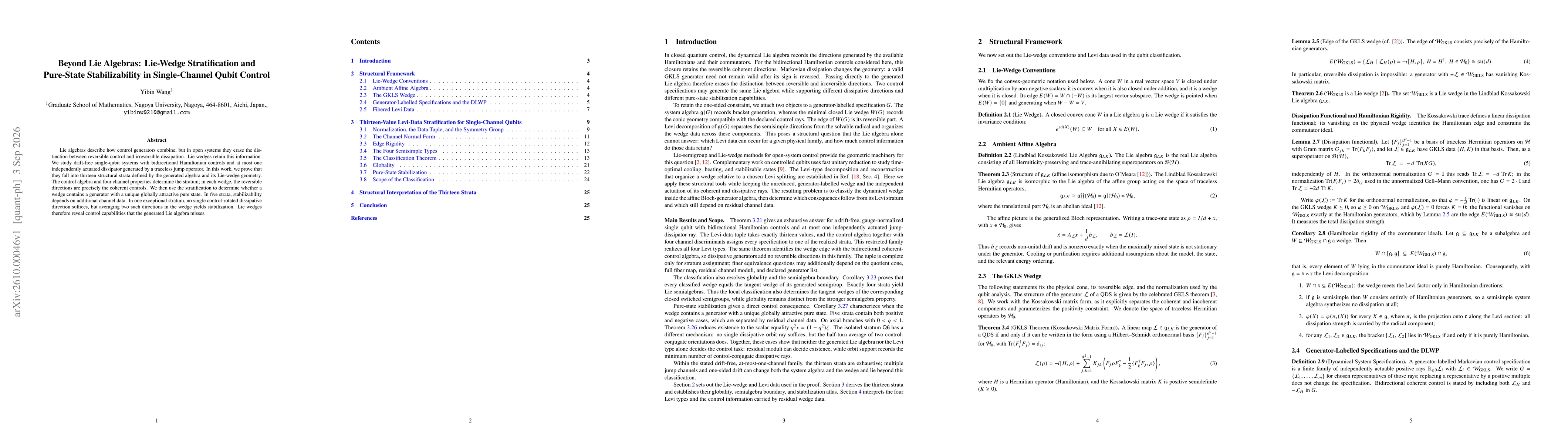 Thumbnail for Beyond Lie Algebras: Lie-Wedge Stratification and Pure-State Stabilizability in Single-Channel Qubit Control