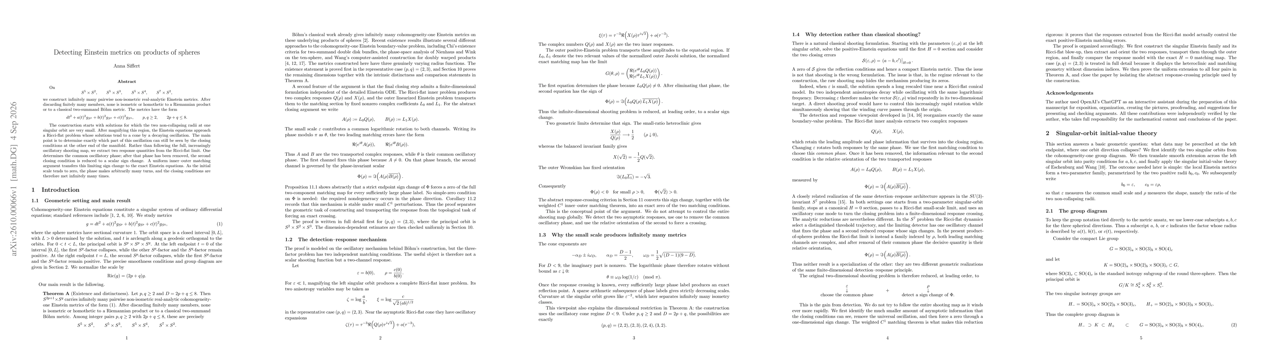 Thumbnail for Detecting Einstein metrics on products of spheres