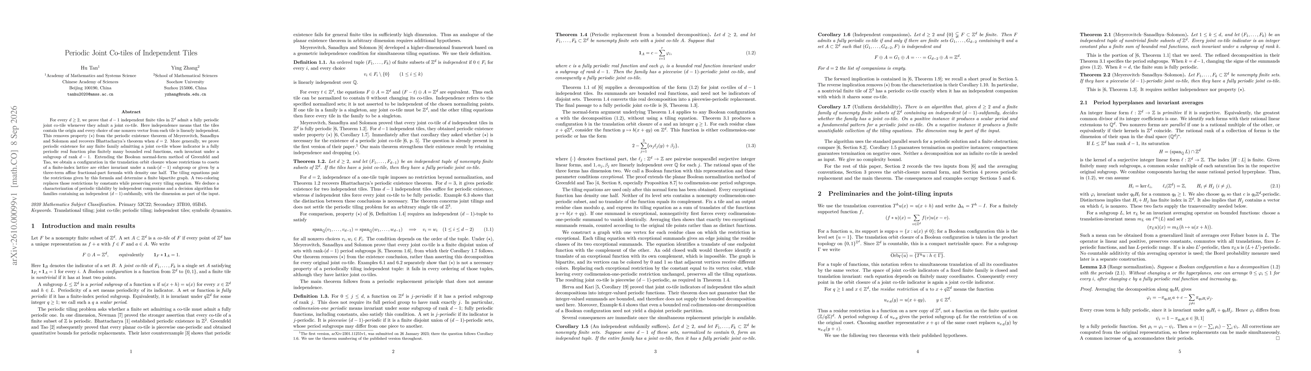 Thumbnail for Periodic Joint Co-tiles of Independent Tiles
