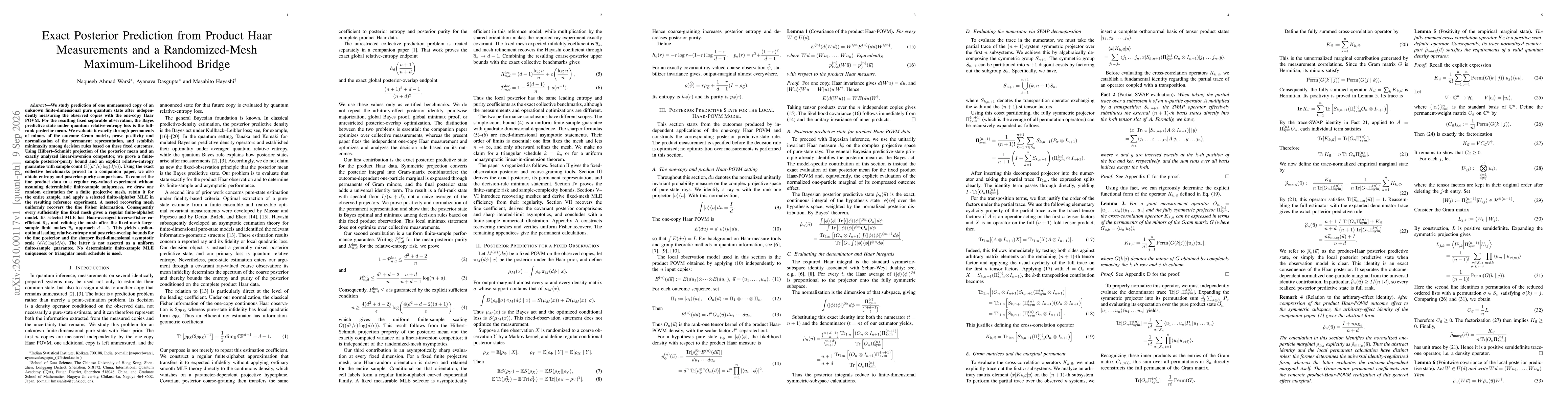 Thumbnail for Exact Posterior Prediction from Product Haar Measurements and a Randomized-Mesh Maximum-Likelihood Bridge