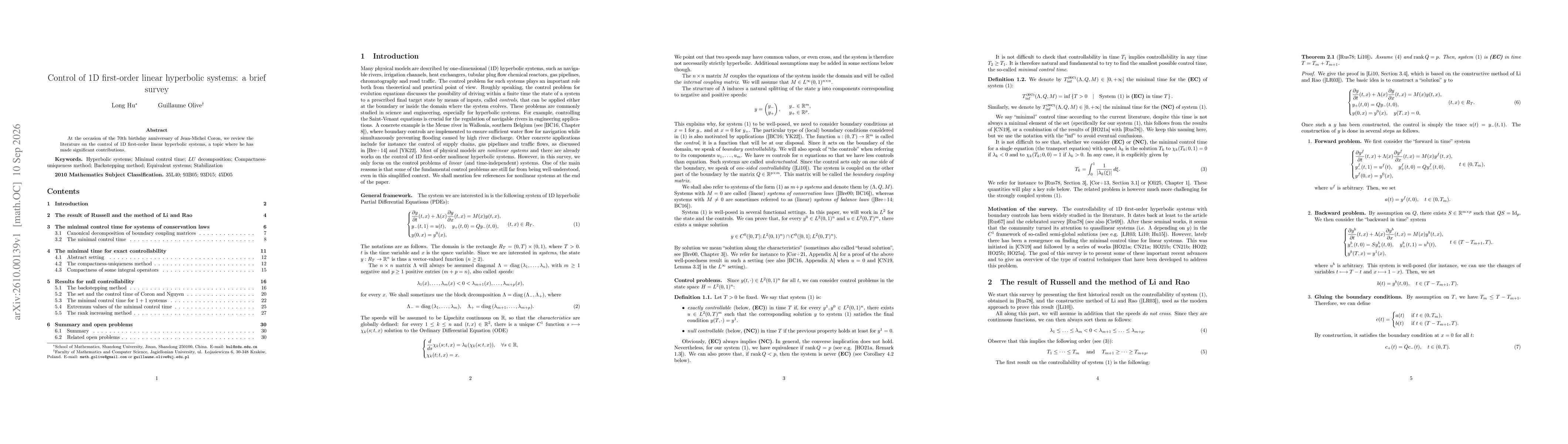 Thumbnail for Control of 1D first-order linear hyperbolic systems: a brief survey