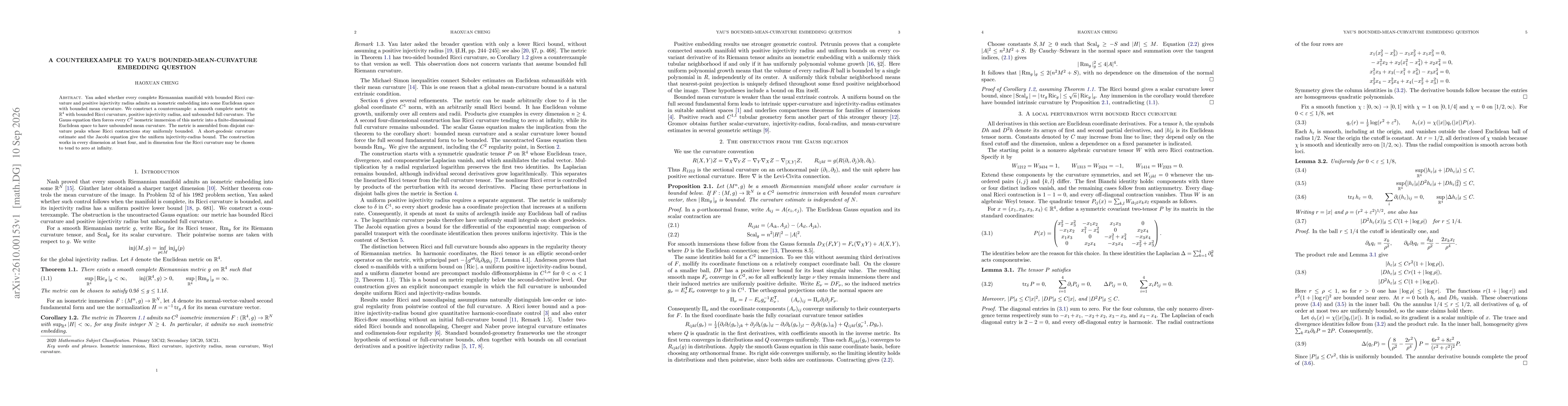 Thumbnail for A counterexample to Yau's bounded-mean-curvature embedding question