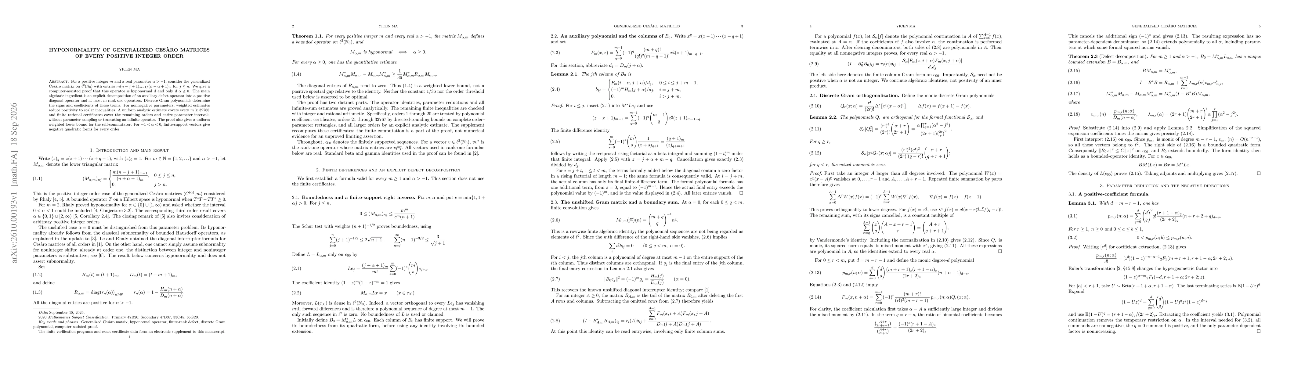 Thumbnail for Hyponormality of Generalized Cesàro Matrices of Every Positive Integer Order