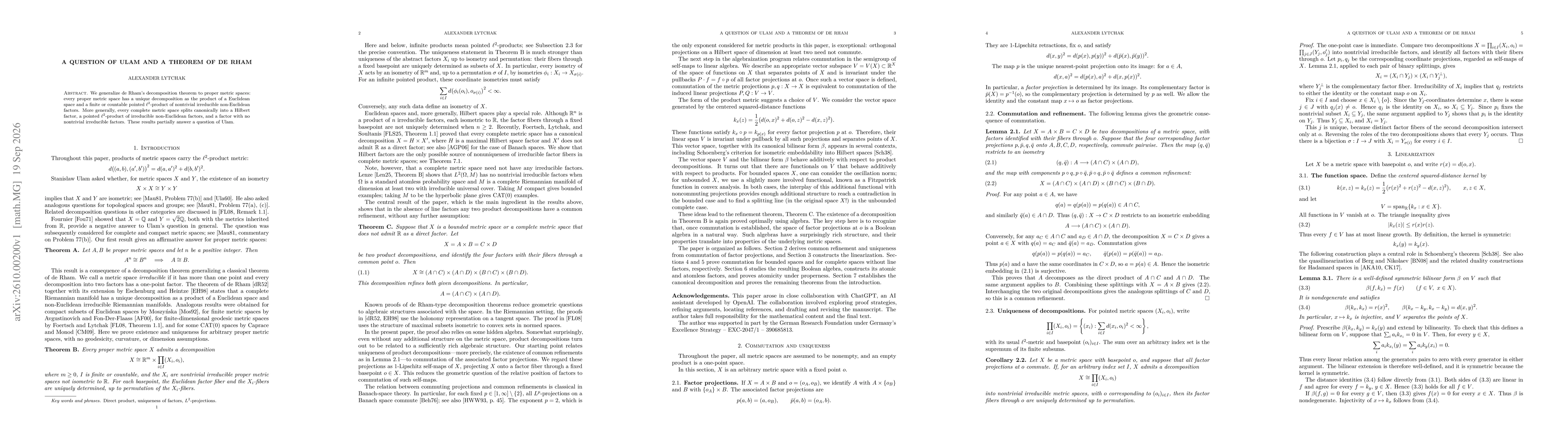 Thumbnail for A question of Ulam and a theorem of de Rham