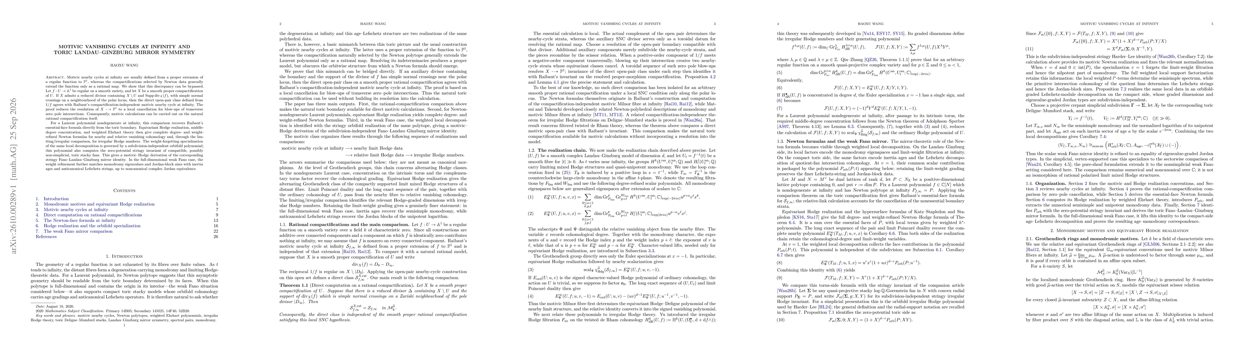 Thumbnail for Motivic Vanishing Cycles at Infinity and Toric Landau-Ginzburg Mirror Symmetry