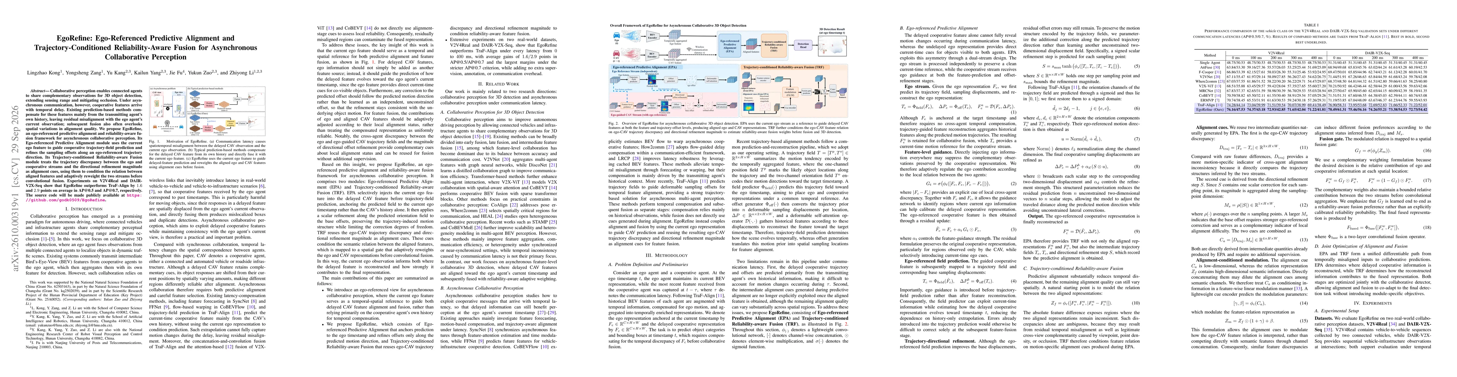 Thumbnail for EgoRefine: Ego-Referenced Predictive Alignment and Trajectory-Conditioned Reliability-Aware Fusion for Asynchronous Collaborative Perception