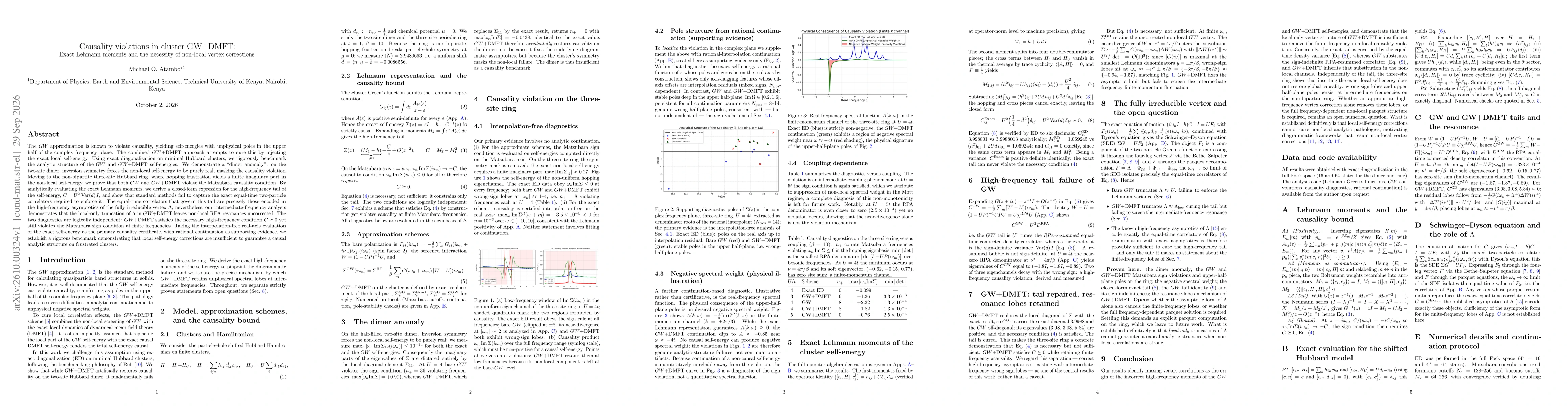 Thumbnail for Causality violations in cluster GW+DMFT: Exact Lehmann moments and the necessity of non-local vertex corrections