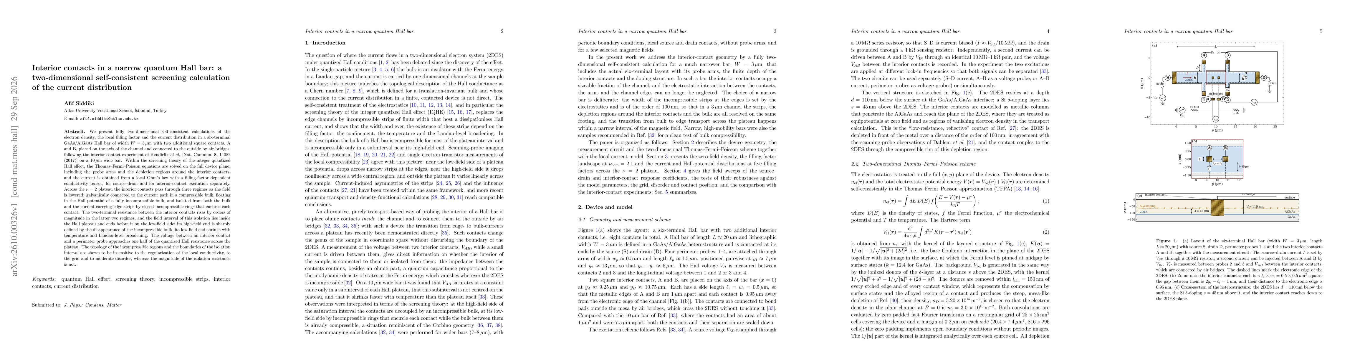 Thumbnail for Interior contacts in a narrow quantum Hall bar: a two-dimensional self-consistent screening calculation of the current distribution