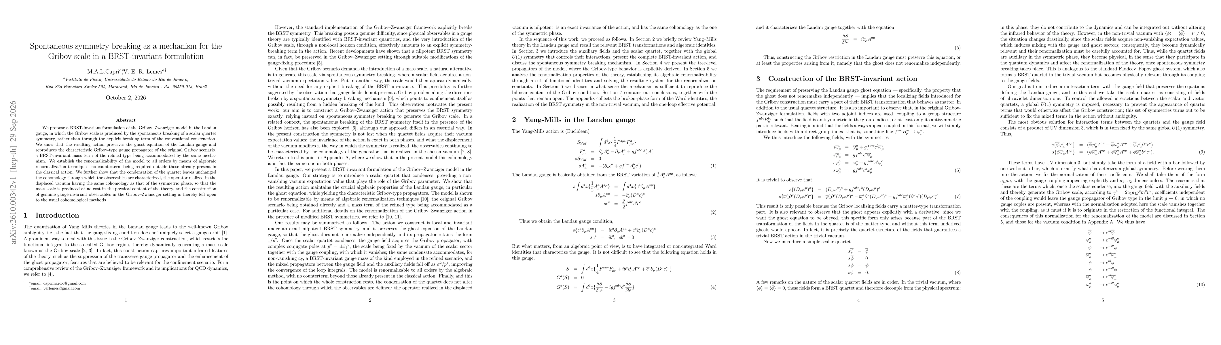 Thumbnail for Spontaneous symmetry breaking as a mechanism for the Gribov scale in a BRST-invariant formulation