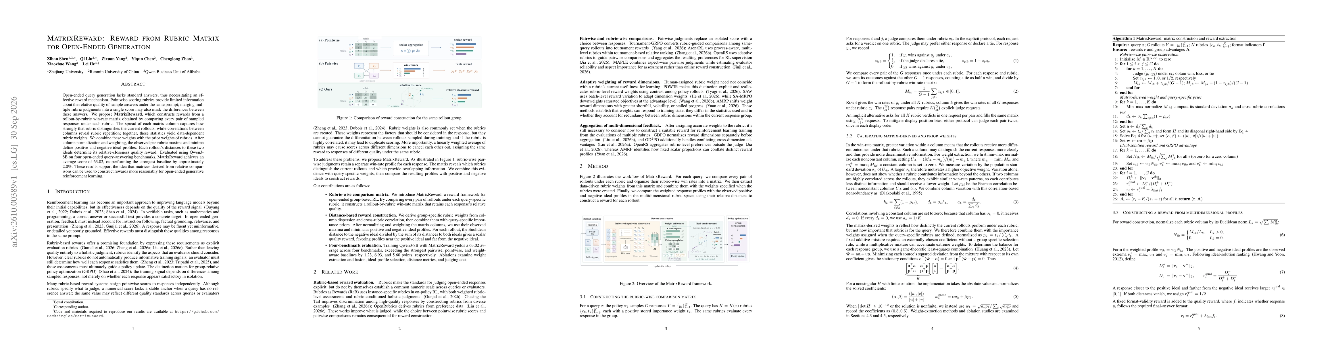 Thumbnail for MatrixReward: Reward from Rubric Matrix for Open-Ended Generation