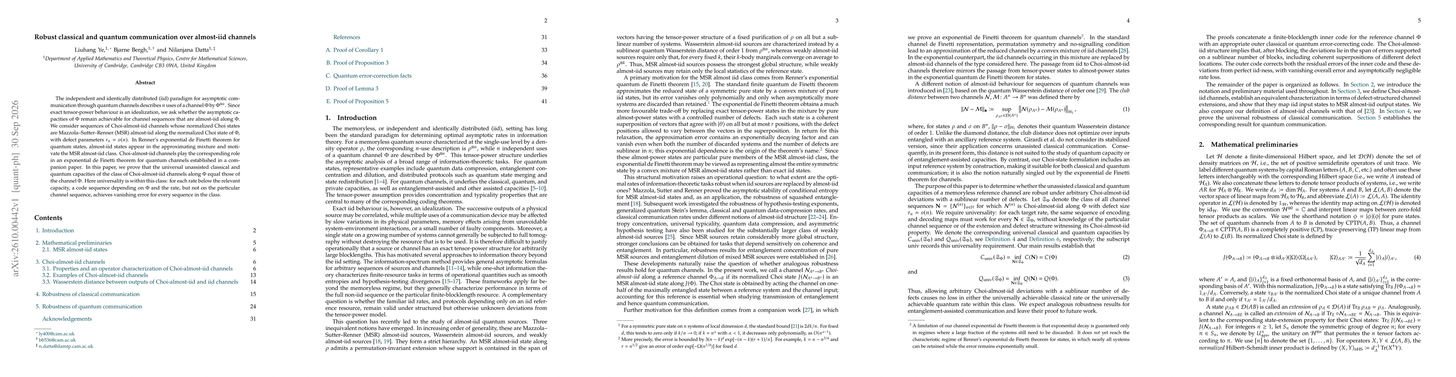Thumbnail for Robust classical and quantum communication over almost-iid channels