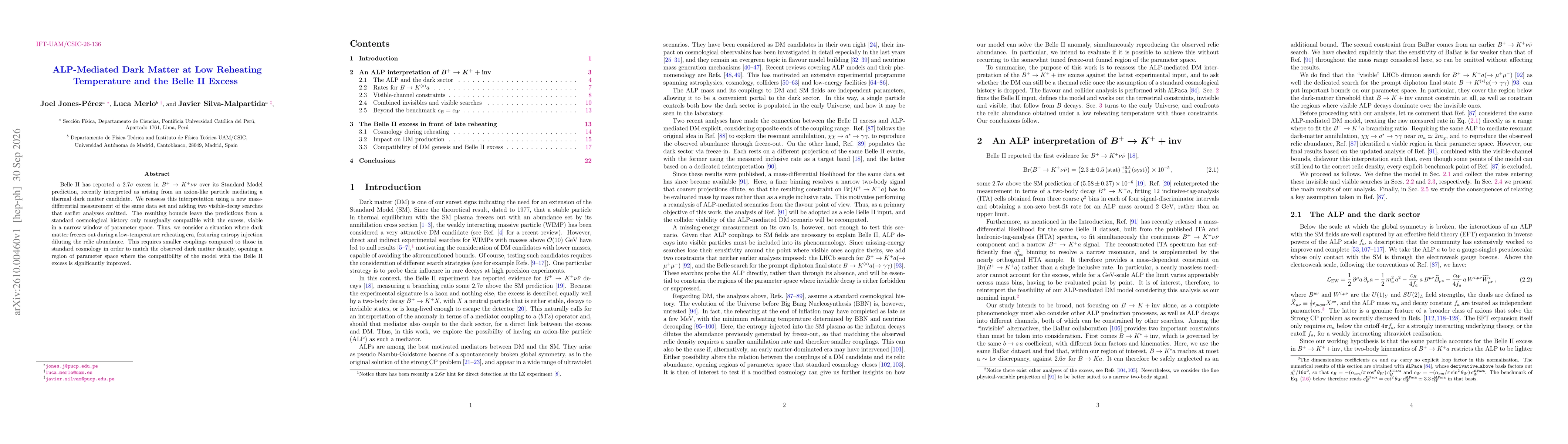 Thumbnail for ALP-Mediated Dark Matter at Low Reheating Temperature and the Belle II Excess
