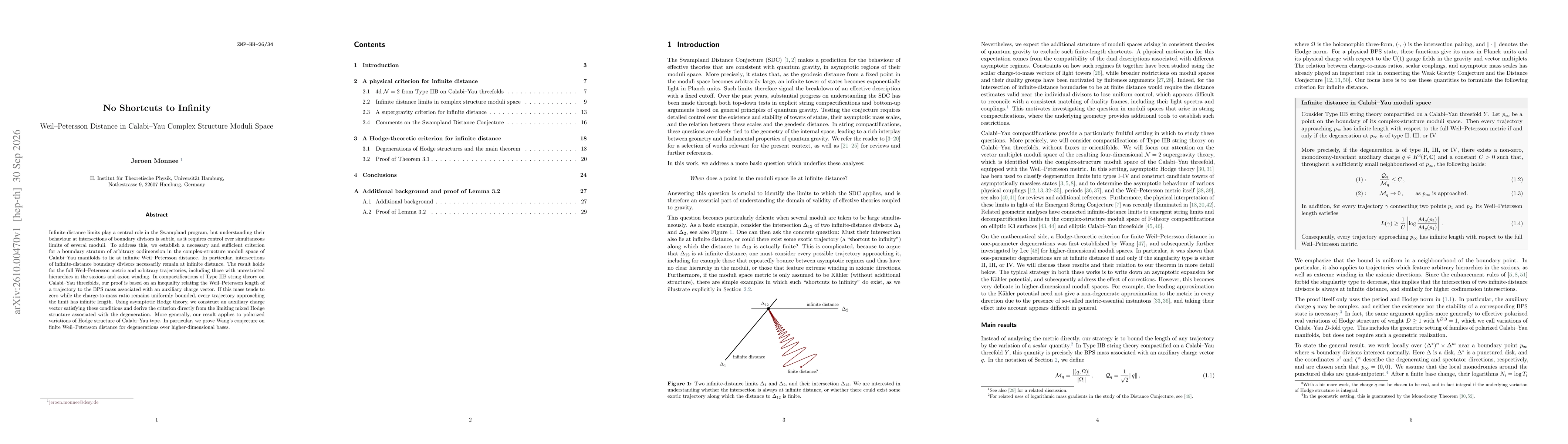 Thumbnail for No Shortcuts to Infinity: Weil-Petersson Distance in Calabi-Yau Complex Structure Moduli Space