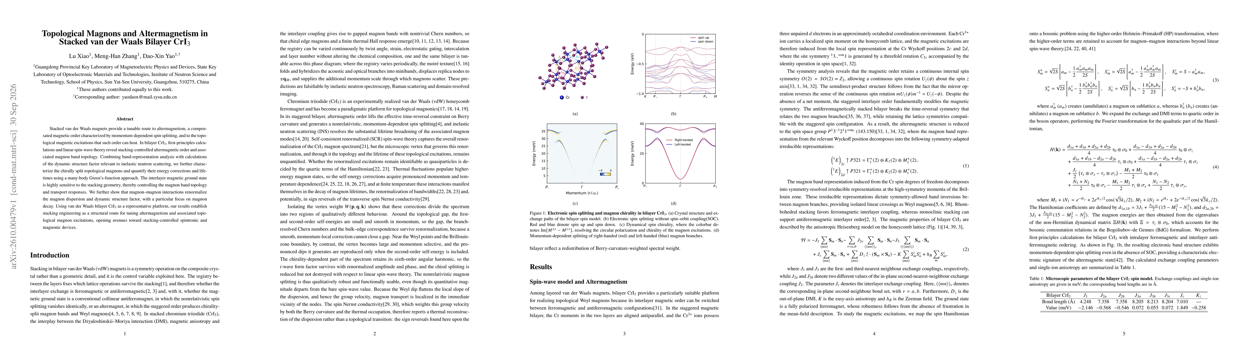 Thumbnail for Stacking-Controlled Altermagnetism and Topological Magnons in Bilayer CrI$_3$