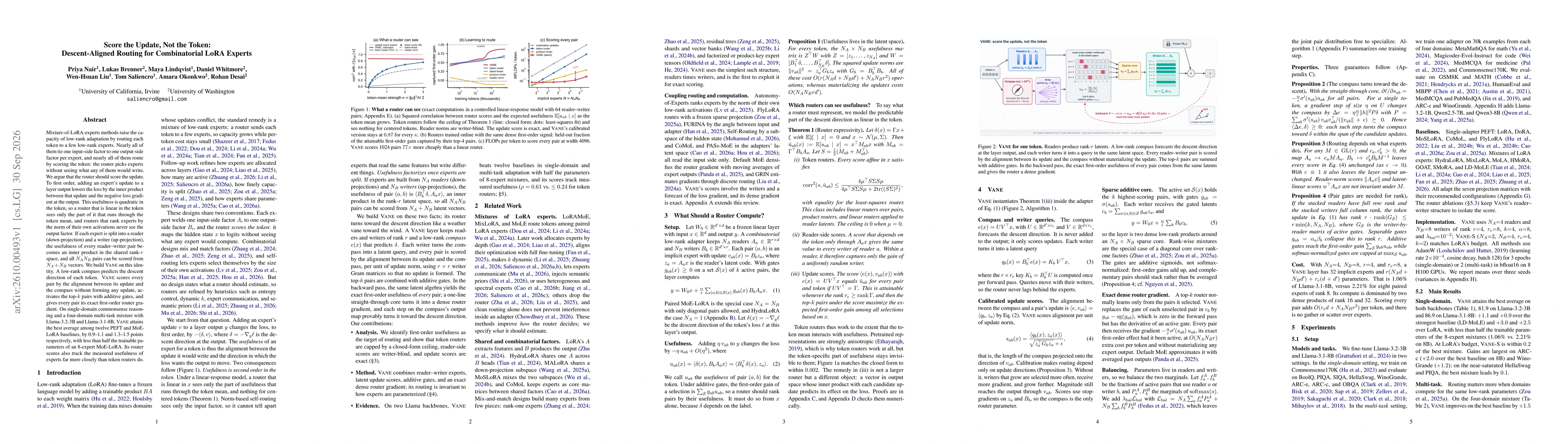 Thumbnail for Score the Update, Not the Token: Descent-Aligned Routing for Combinatorial LoRA Experts