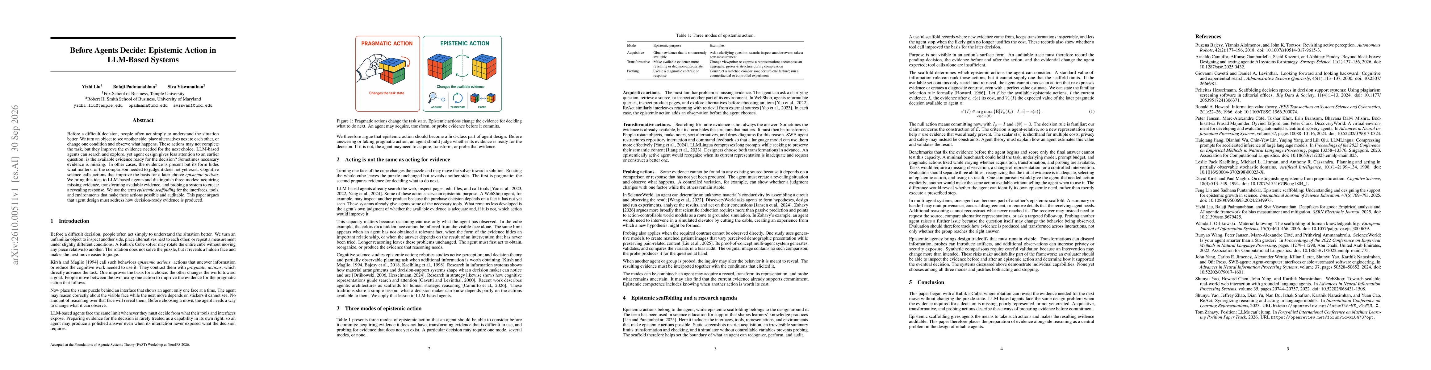 Thumbnail for Before Agents Decide: Epistemic Action in LLM-Based Systems