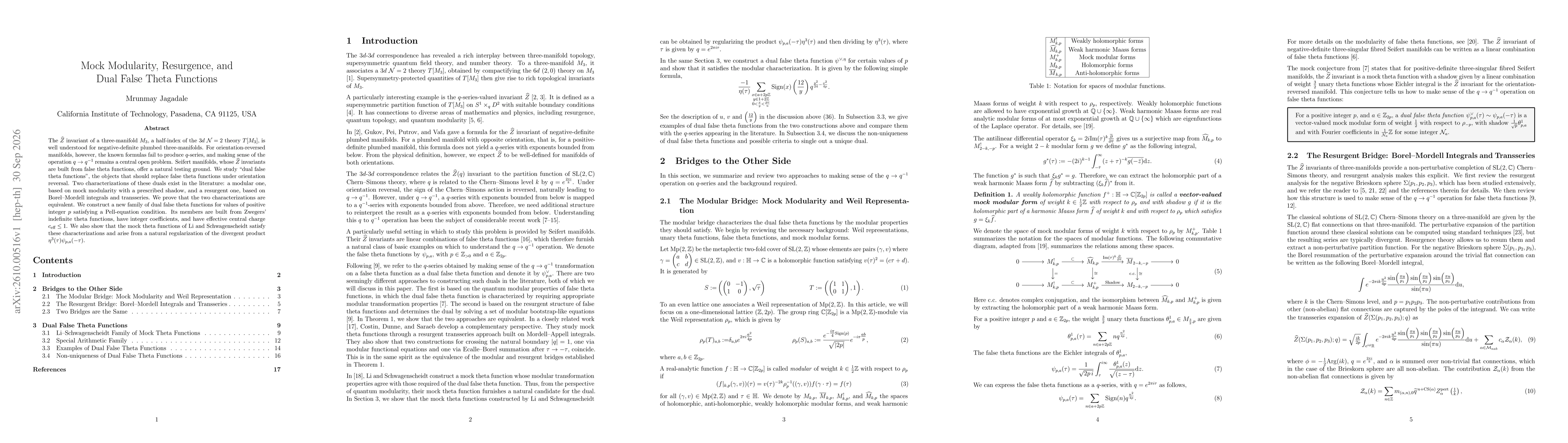 Thumbnail for Mock Modularity, Resurgence, and Dual False Theta Functions