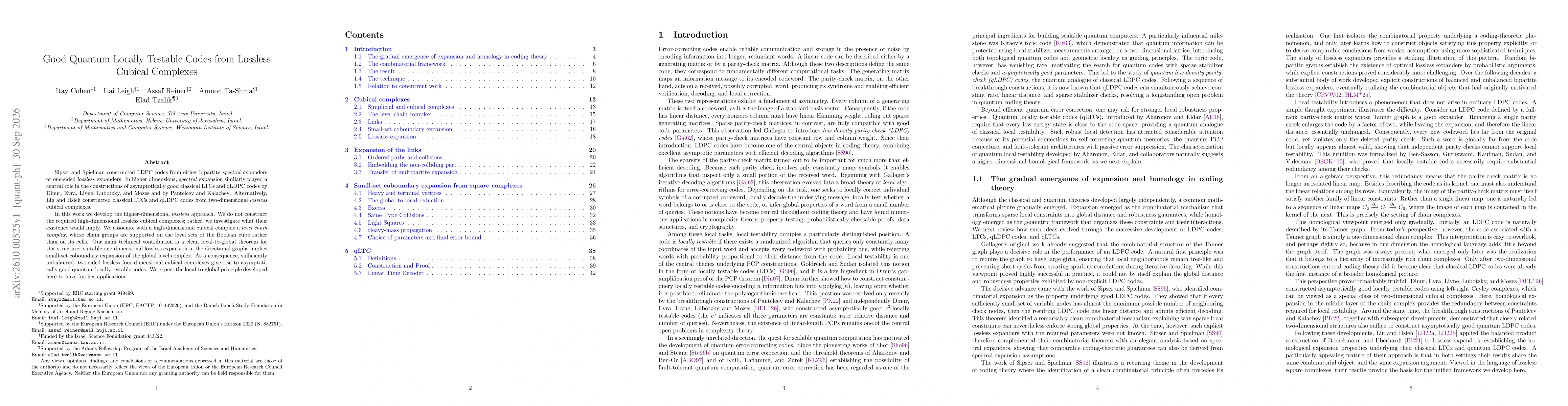 Thumbnail for Good Quantum Locally Testable Codes from Lossless Cubical Complexes
