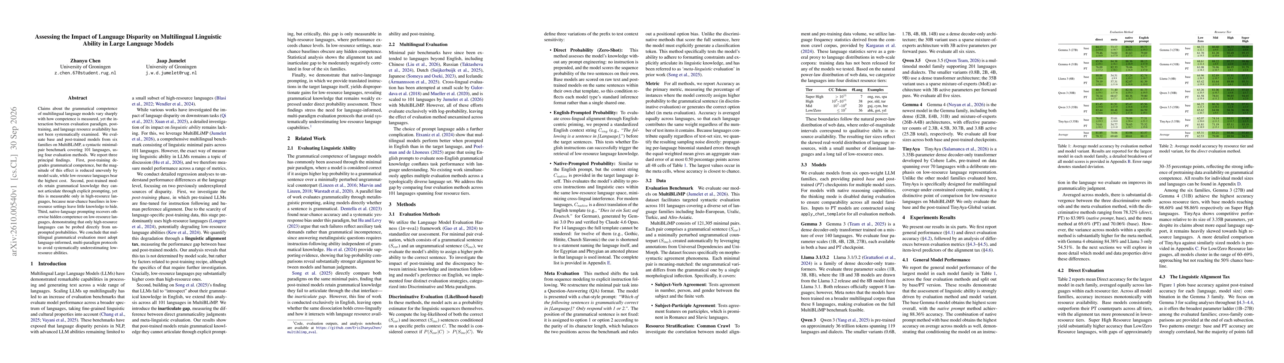Thumbnail for Assessing the Impact of Language Disparity on Multilingual Linguistic Ability in Large Language Models