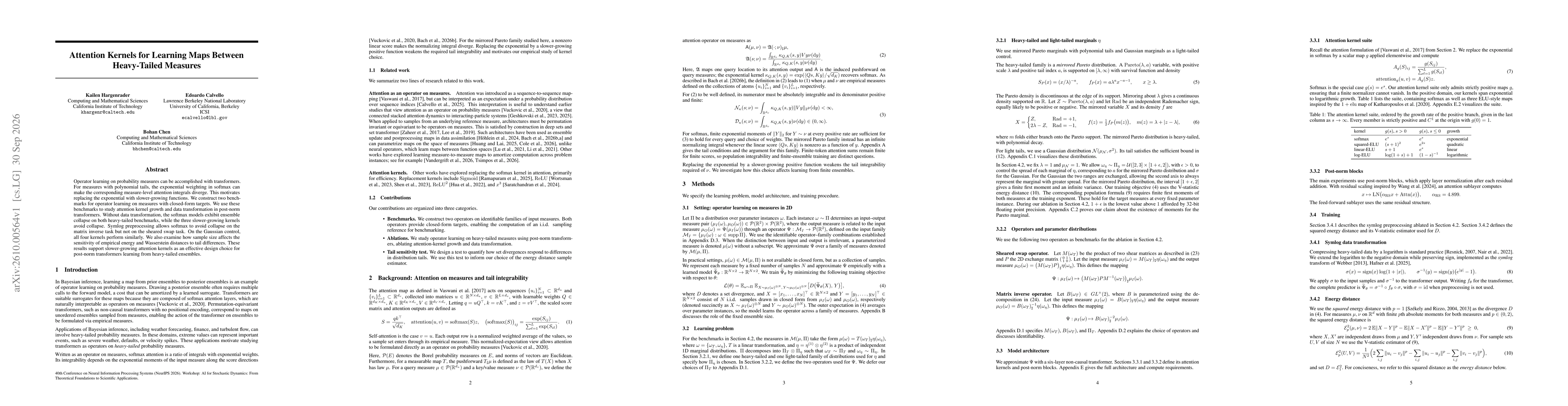 Thumbnail for Attention Kernels for Learning Maps Between Heavy-Tailed Measures